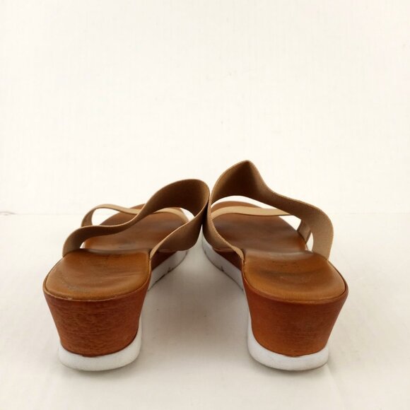 Italian Shoemakers Tan Stretch Strap Wedge Slip On Sandals - Picture 4 of 9